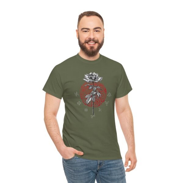 Mystic Bloom: Rose on Mandala T-shirt | Unisex Heavy Cotton Tee - Image 40